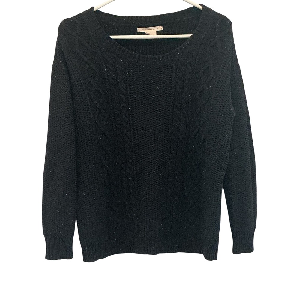 Coincidence & Chance Womens Cotton Cable Knit Sweater M Black Fisherman Fall